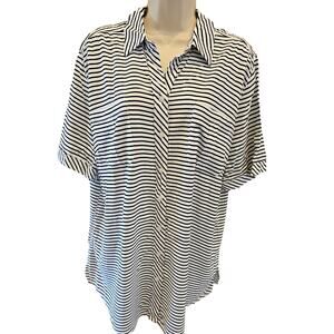 Chico's 3P (XLP) XL PETITE black white striped pocket button up career causal